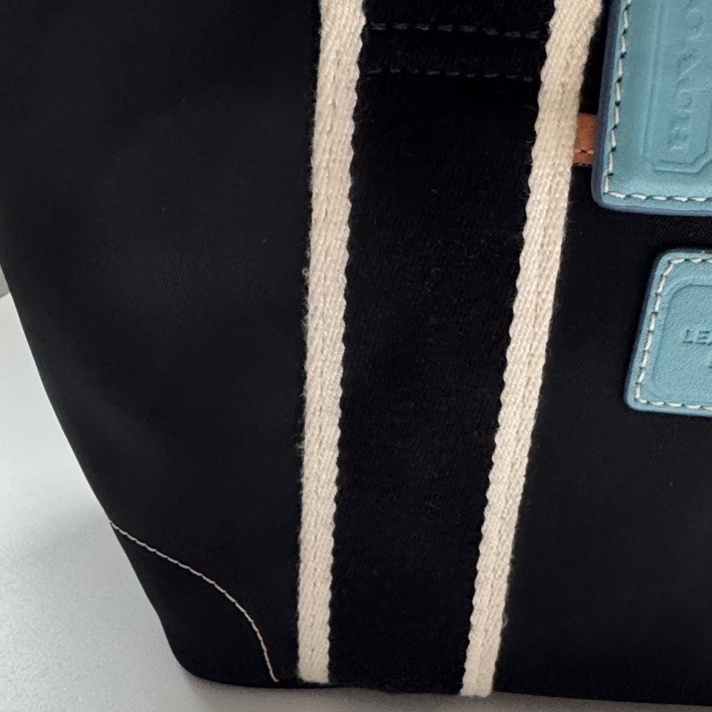 Coach Black Tote with Light Blue Accents and Cream Trim - Picture 4 of 16